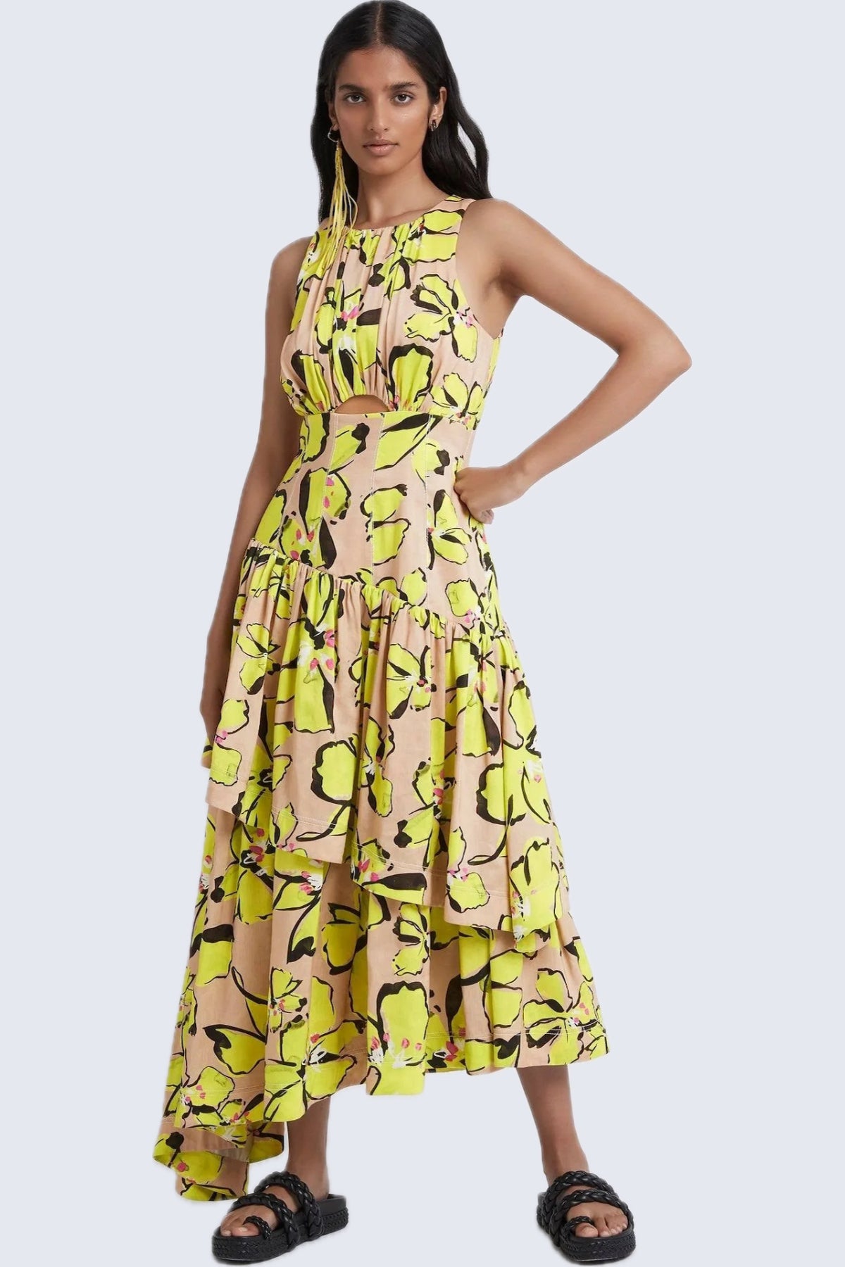 AJE - Citrus Racer Asymmetrical Tiered Dress